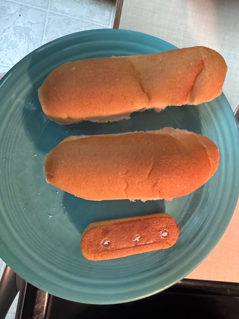 size comparison - Twinkie vs two hot dog buns